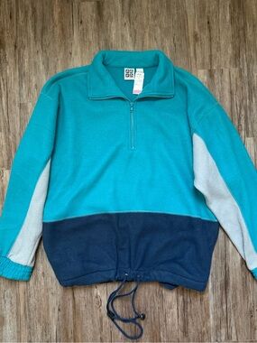 Teal and Navy Half-Zip Fleece Pullover Jacket
